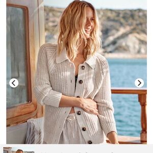 Garnet Hill Cream Collared Button-Front Knit Cardigan